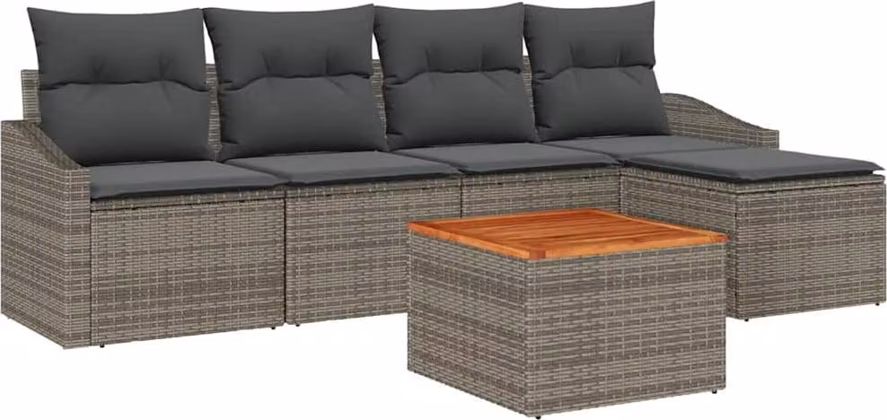 Set Divano da Giardino 6 pcs Grigio polyrattan