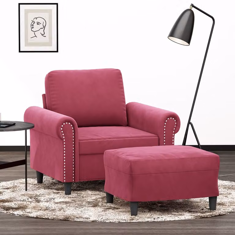 Poltrona Relax con Poggiapiedi vidaXL in Velluto Rosso per Soggiorno
