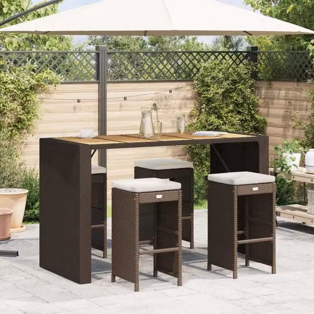 Set di 4 sgabelli da bar per giardino vidaXL in polyrattan marrone e bianco con cuscini rimovibili