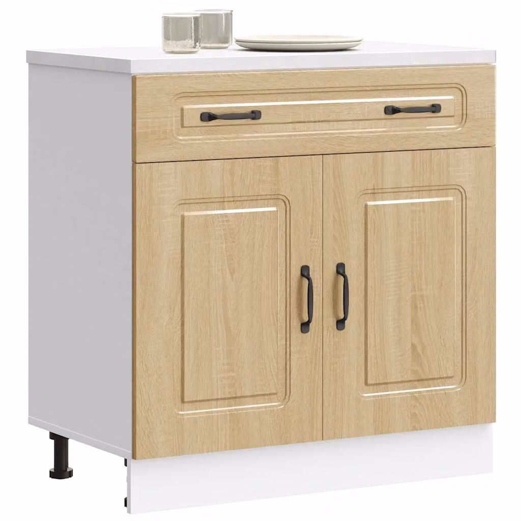Base da cucina vidaXL Kalmar moderna in legno multistrato e MDF, colore marrone e bianco, con ante a battente e cassetti, L: 81.5 cm, P: 46.0 cm, H: 80.0 cm