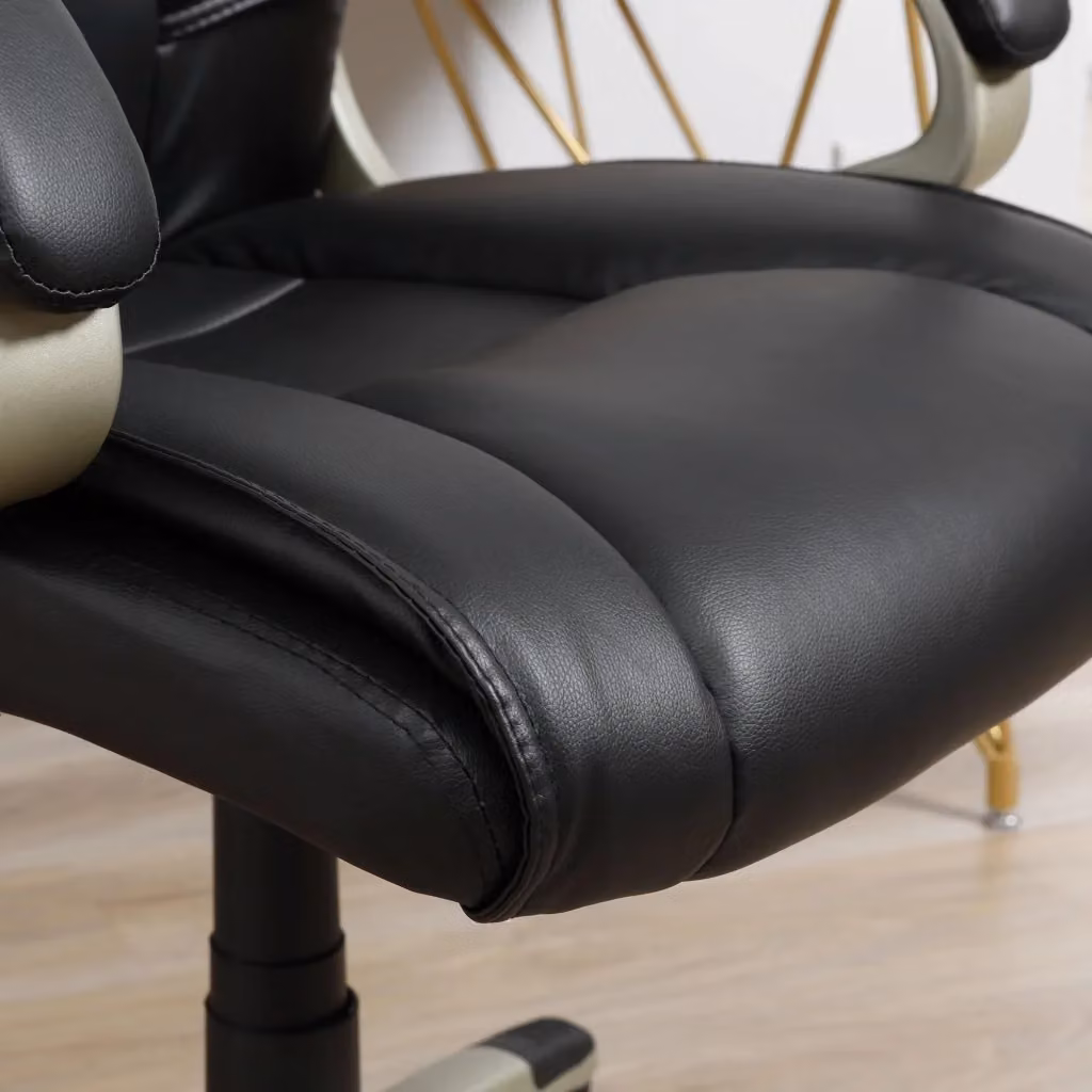 Sedia da ufficio girevole moderna in similpelle nera con braccioli e ruote, L/P/H: 58 x 70 x 120 cm – 2
