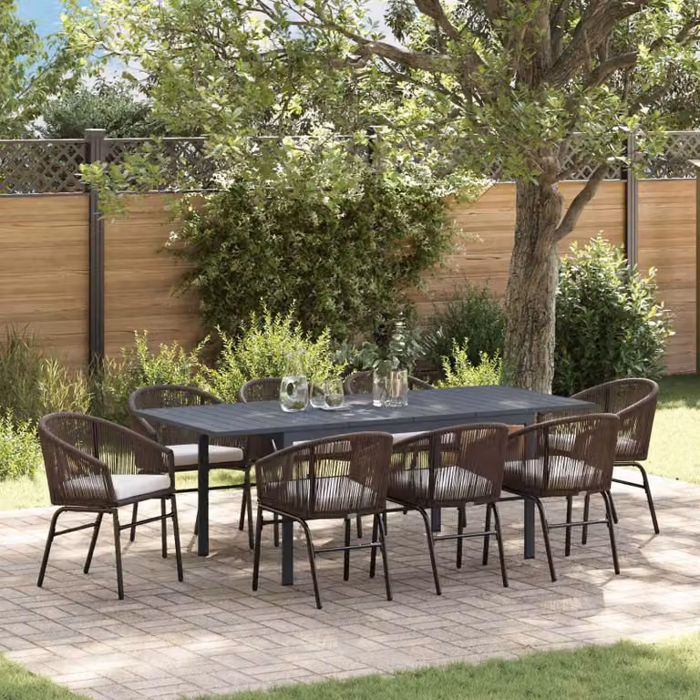 Maison Exclusive - Set da pranzo per esterno, 9 pezzi, color marrone, in rattan sintetico