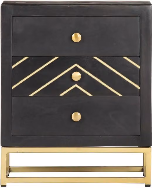 Comodino | Armadio da Notte | Mobiletto da notte Nero e Oro 40x30x50 cm in Legno Massello di Mango