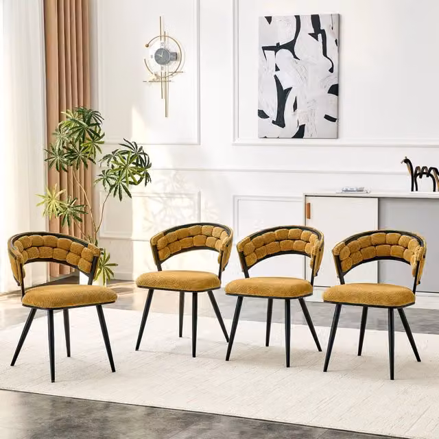 Set di 2 sedie da pranzo moderne MIVRAY in velluto giallo con schienale avvolgente e gambe coniche in metallo nero