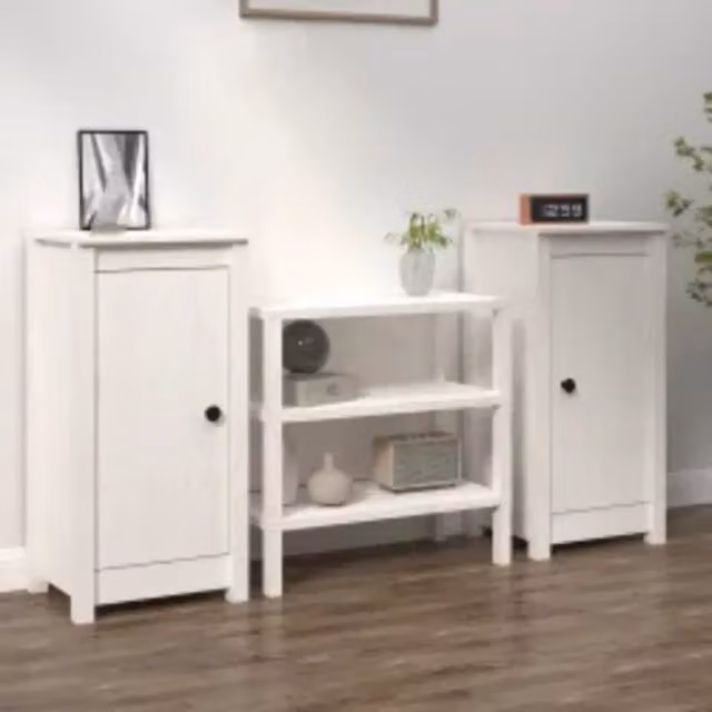 Set di 2 credenze bianche in legno massello di pino stile rustico vidaXL L/P/H: 39 x 35 x 80 cm – 1