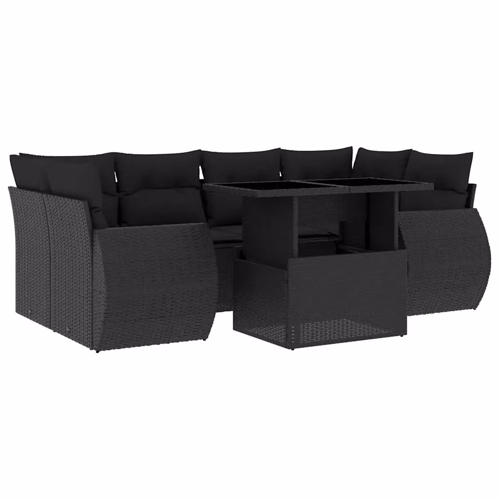 vidaXL Set Divano da Giardino a L con 7 Pezzi Nero con Cuscini e Tavolino in Polyrattan e Acciaio – 2