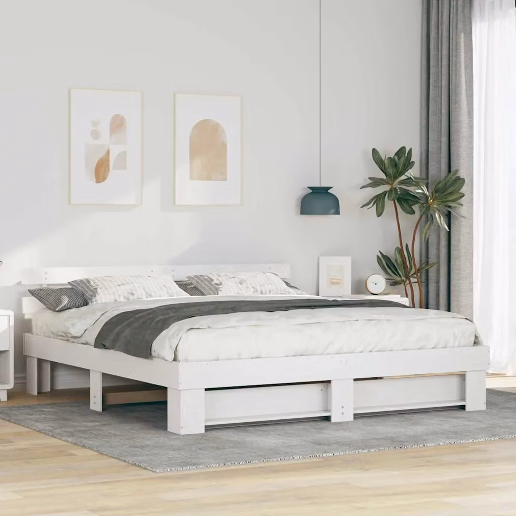 Struttura del letto moderna vidaXL in pino massello bianco L 180 x P 200 cm – 1