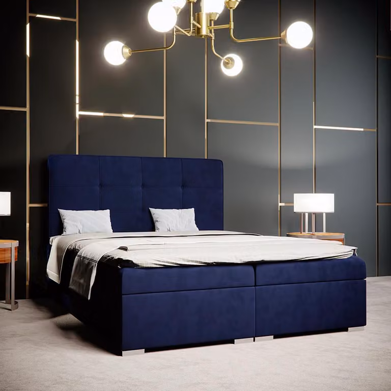 Blaues Boxspring Bett Hotel Doppel Luxus Betten Polster Bettkasten Funktion