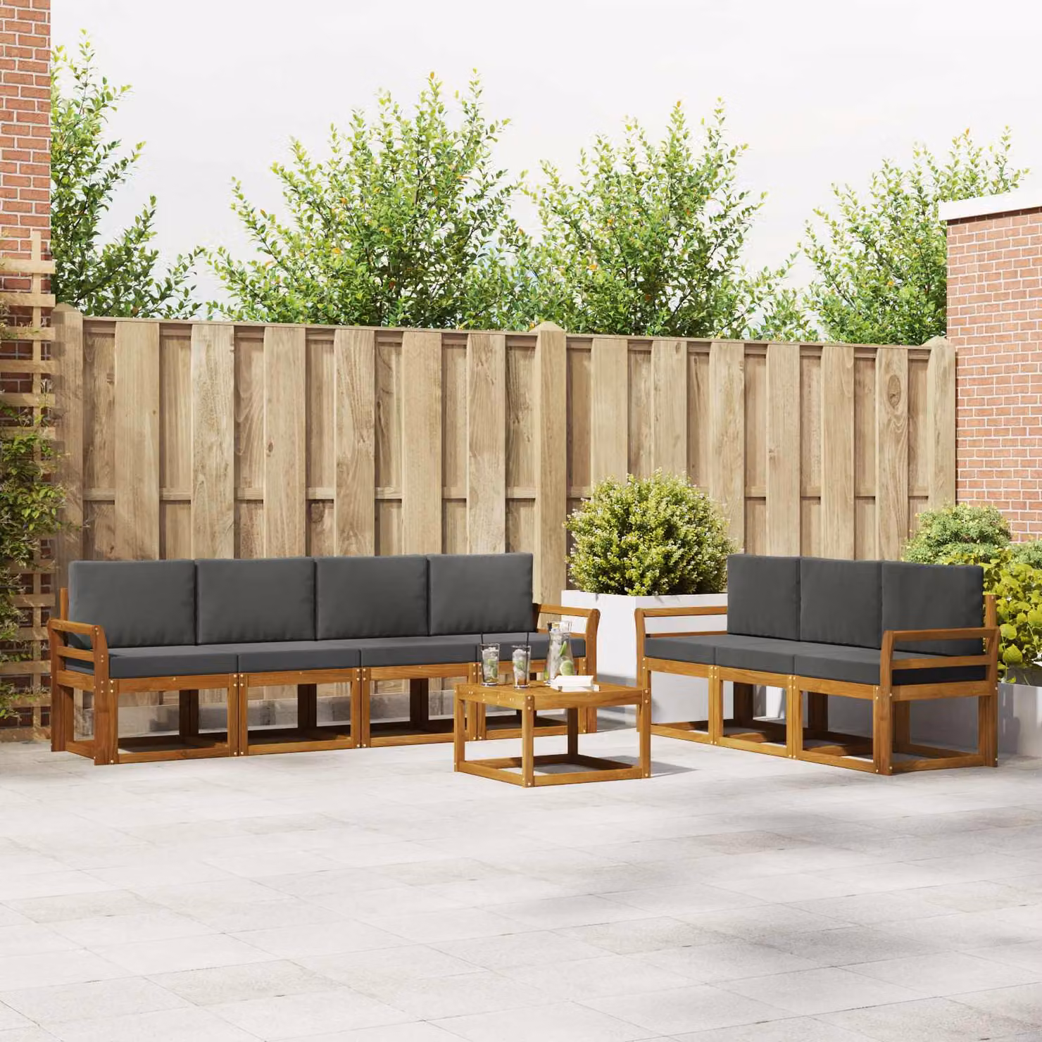 Set di divani da esterno vidaXL 8 pz in legno di acacia, colore naturale e antracite