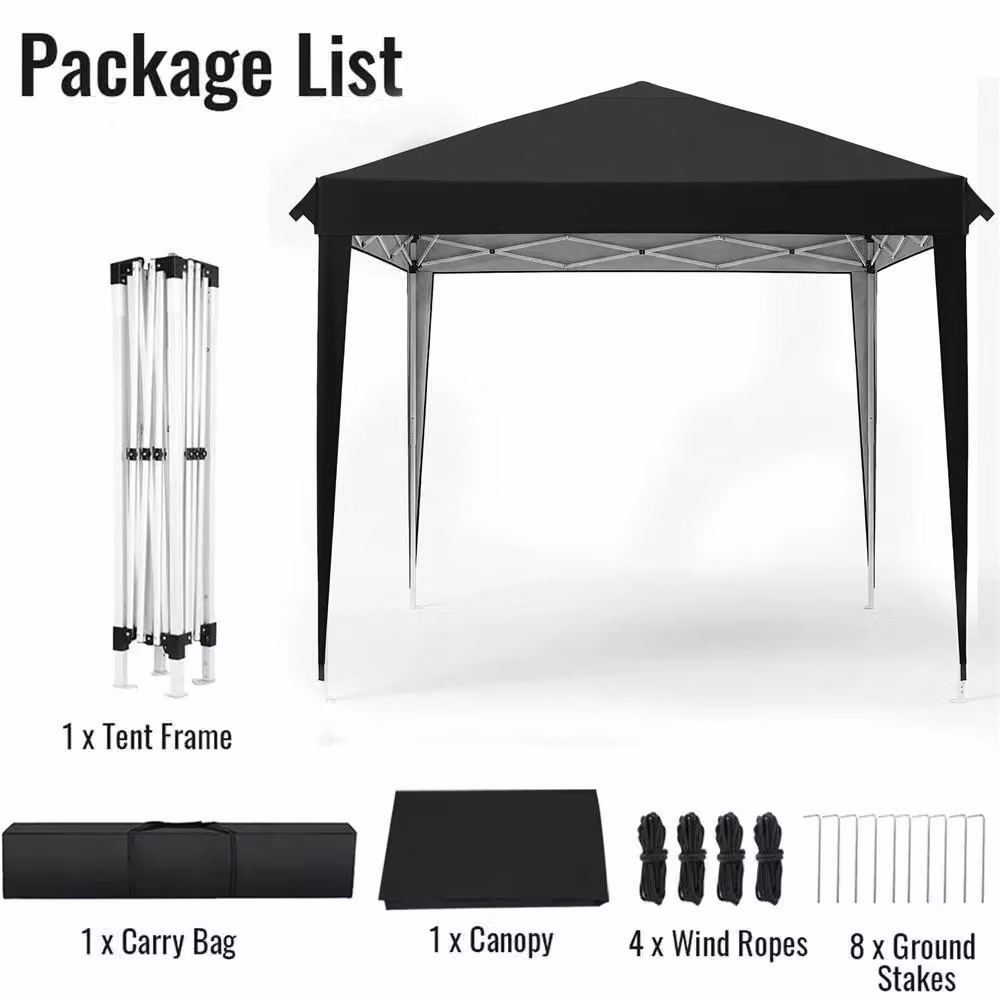 Gazebo da giardino – Tenda pop-up pieghevole per feste – 3x3 metri – Impermeabile, protezione UV 420D – Struttura in acciaio – Con borsa per il trasporto – Ideale per campeggio, giardino, spiaggia – Colore: nero