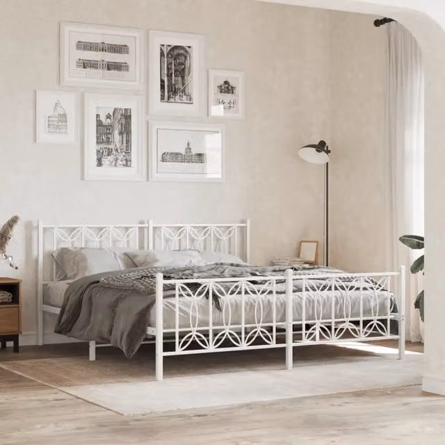 Giroletto vidaXL in metallo bianco con testiera e pediera L: 187 cm, P: 90 cm, H: 219 cm