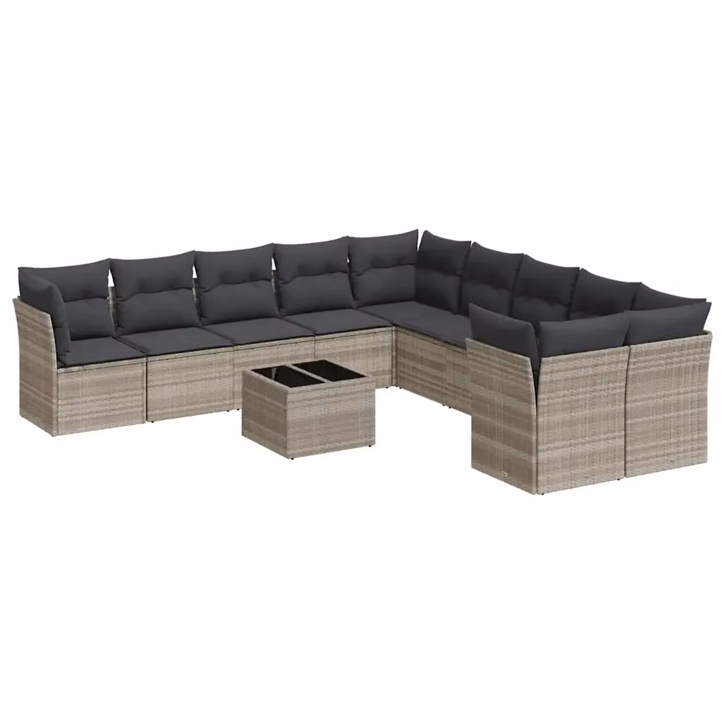 vidaXL Set Divani da Giardino 11 pz a Forma a L con Cuscini e Tavolino, Polyrattan e Metallo, Grigio – 2