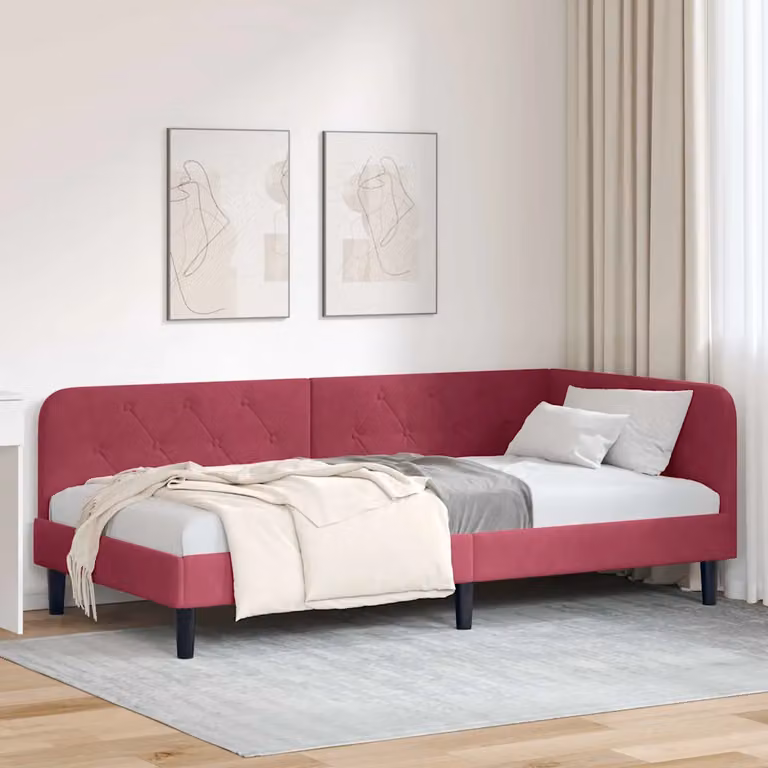 Cornice del letto ad angolo asimmetrica vidaXL in velluto rosso, L/P/H: 190 x 90 x 72 cm