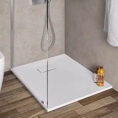 Piatto doccia quadrato Agorà INBAGNO bianco effetto pietra in resina riducibile L/P: 80 x 80 cm