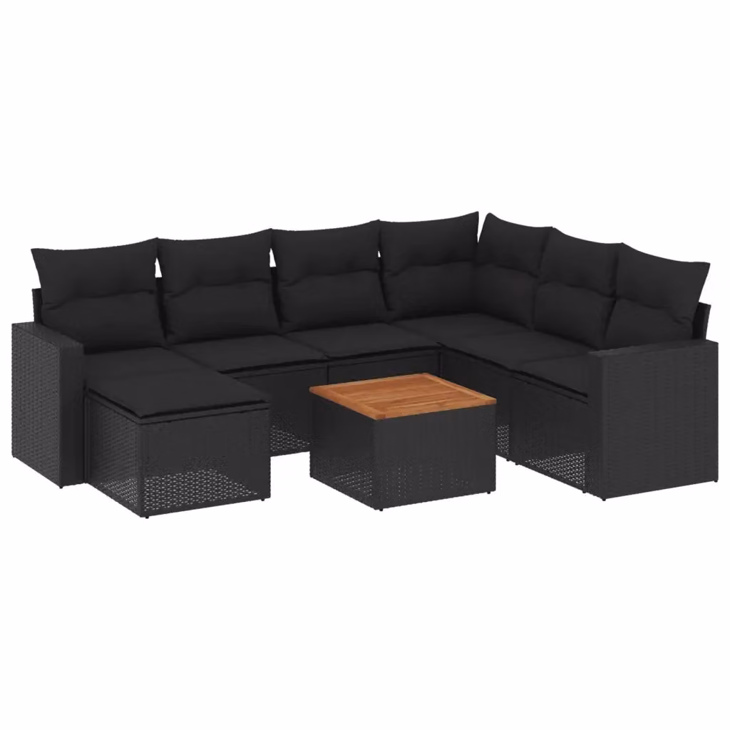 vidaXL Set Divani da Giardino a L con Cuscini 8 pz in Polyrattan Nero e Legno di Acacia – 2
