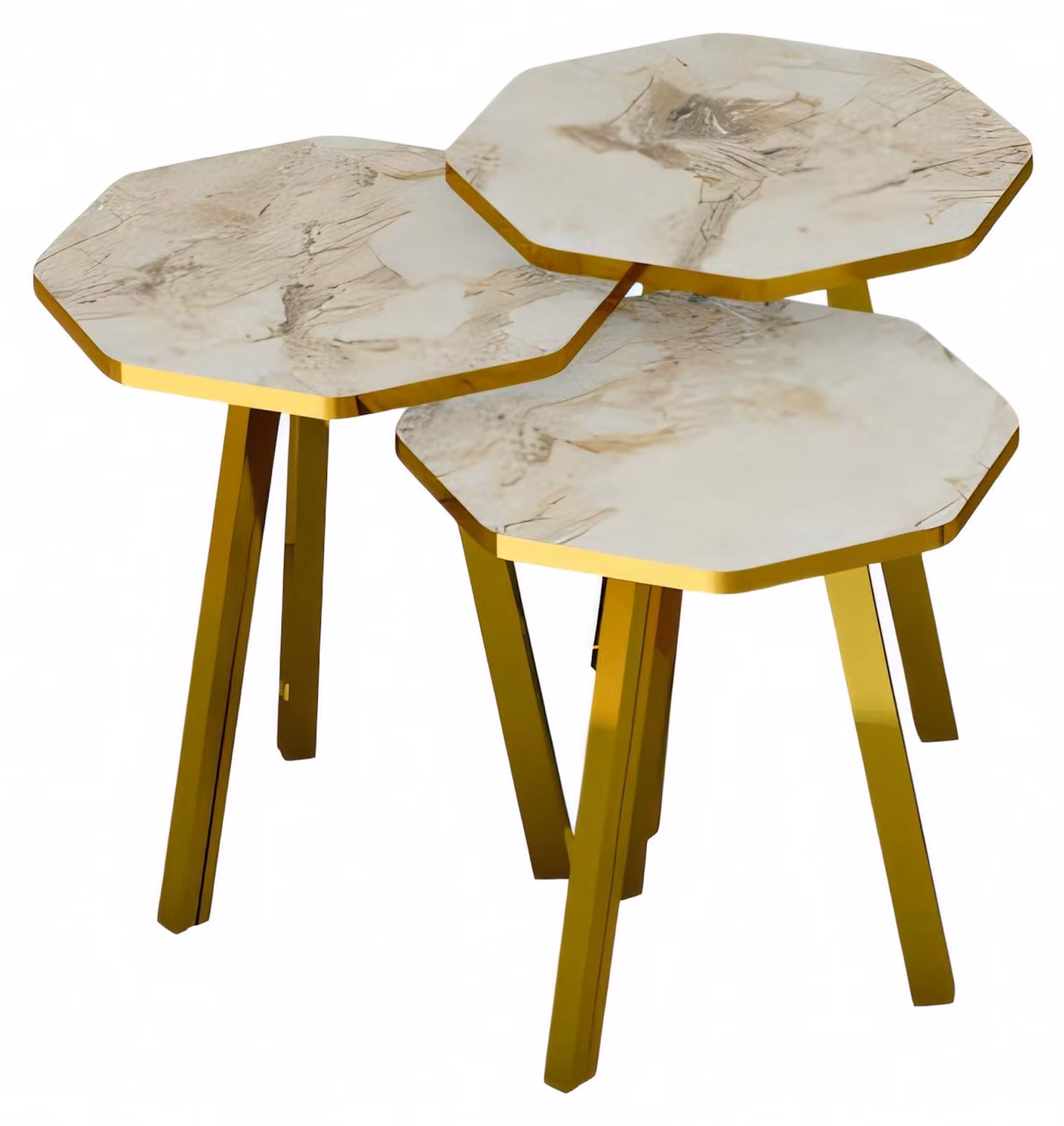 Elegantes Beiges Holz-Metall Couchtisch-Set für modernes Wohnzimmer