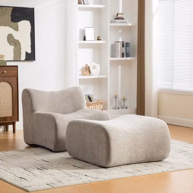 Divano Modulare Minimal in Tessuto Chenille Grigio Antimacchia