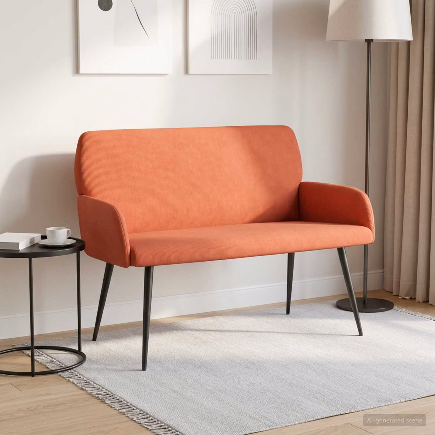 Divano 2 posti moderno vidaXL in tessuto rosso arancio con gambe in metallo