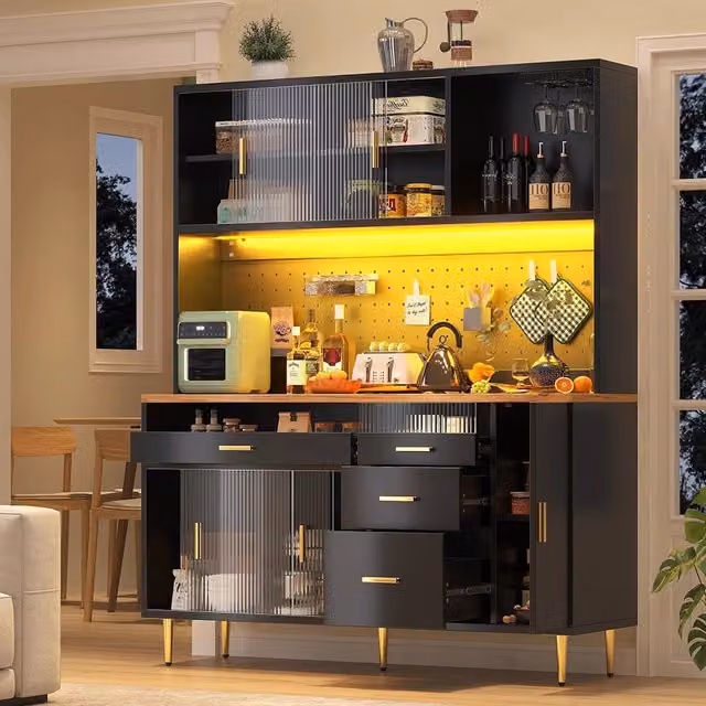 Armadio alto per soggiorno - Xylo - 145¡Á24¡Á171 cm - Nero - Illuminazione LED