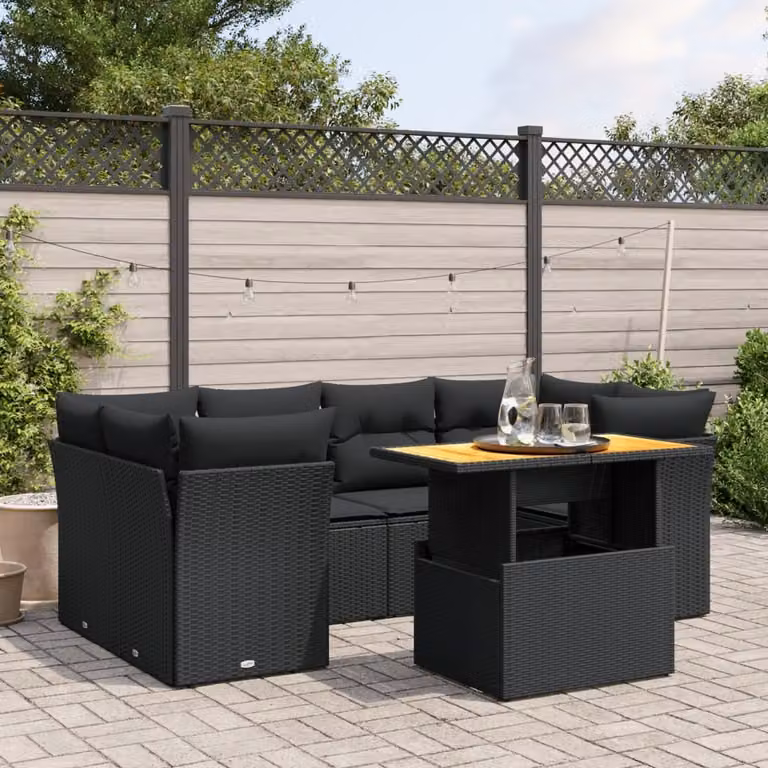 Maison Exclusive - Set Divani da Giardino con Cuscini 7pz Nero Polyrattan