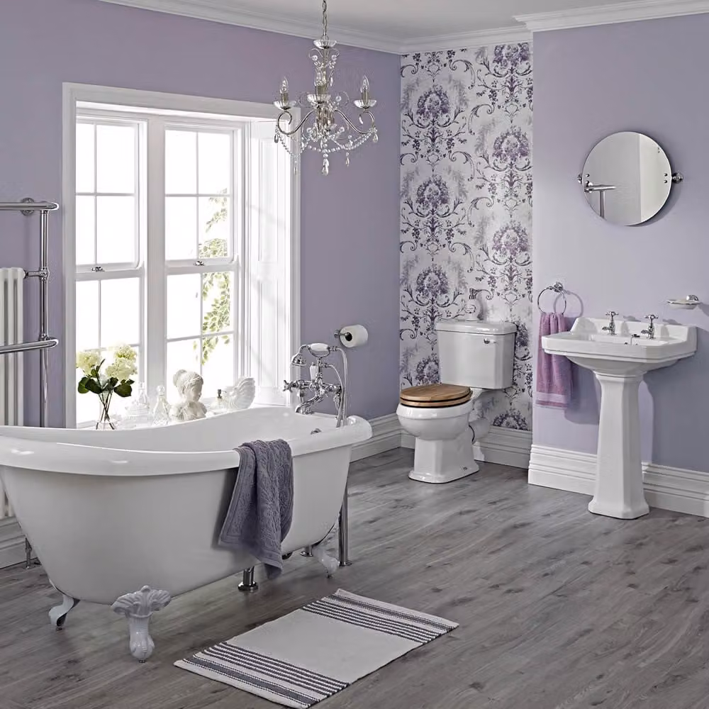 Set Bagno con Vasca Freestanding, Lavabo Su Colonna, Sanitario WC Monoblocco e Rubinetteria - Carlton