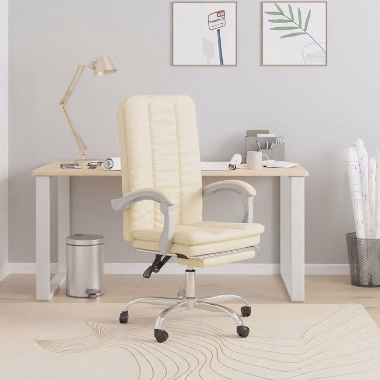 vidaXL Poltrona da Ufficio Executive Reclinabile in Similpelle Beige con Braccioli e Ruote