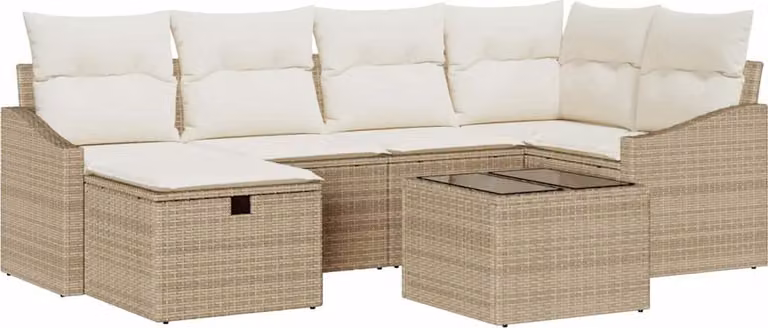 Set di divani con cuscino 7 pcs Beige e Crema polyrattan