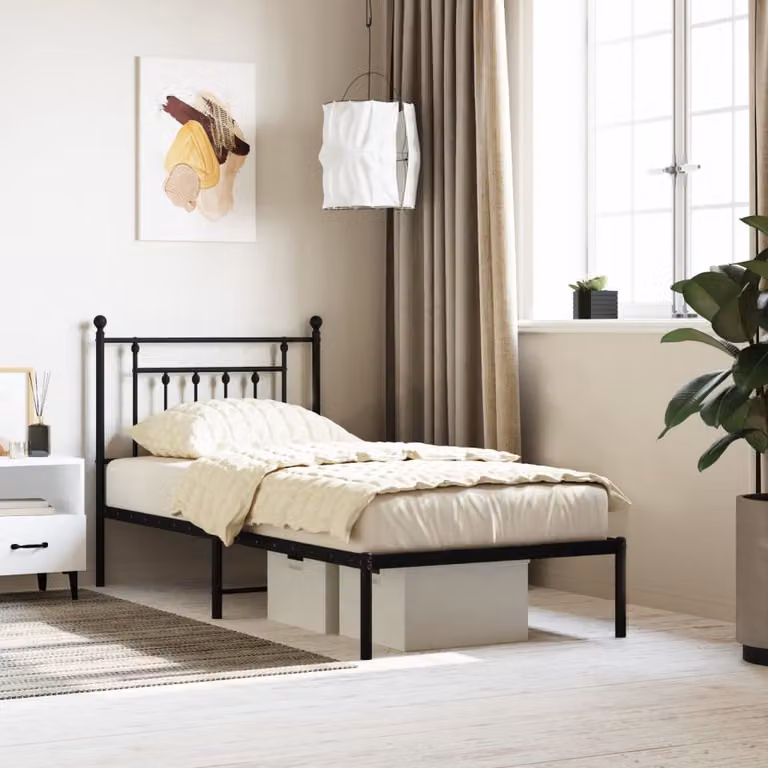 vidaXL Giroletto con Testiera in Metallo Nero L 90 cm x P 190 cm