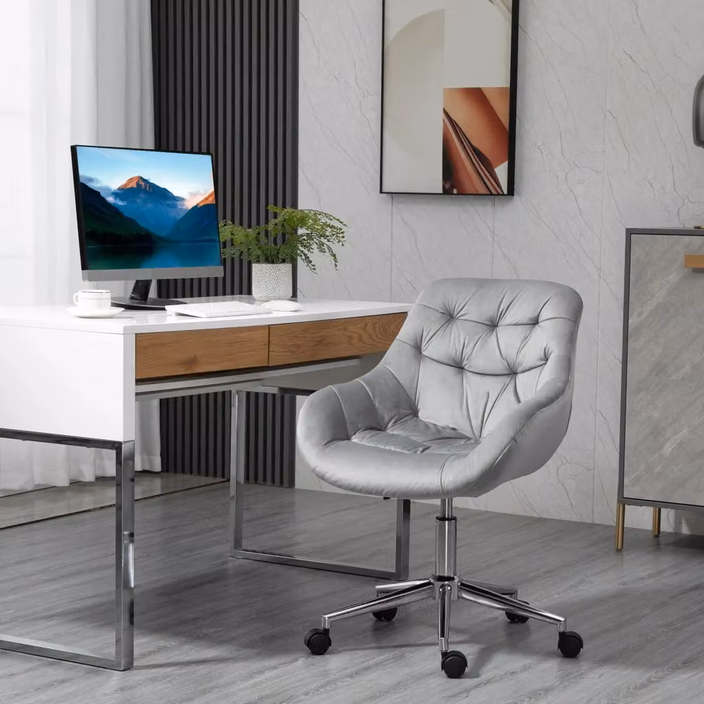 EasyComfort Sedia da Ufficio Ergonomica Girevole in Velluto Grigio, L: 59 cm, P: 58 cm, H: 80-90 cm – 2