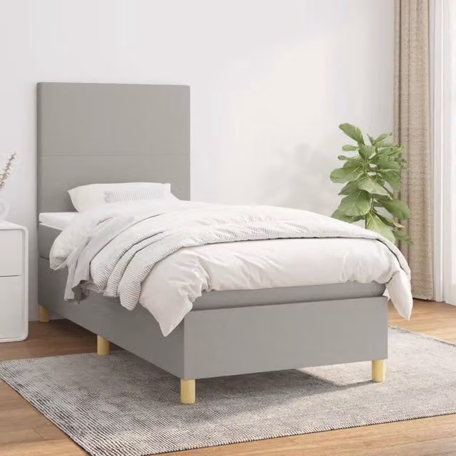 Letto Ibrido vidaXL con Giroletto a Molle e Materasso in Tessuto Grigio e Bianco L 80 x P 200 cm