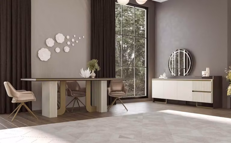 Elegante tavolo da pranzo e consolle con specchio in stile moderno