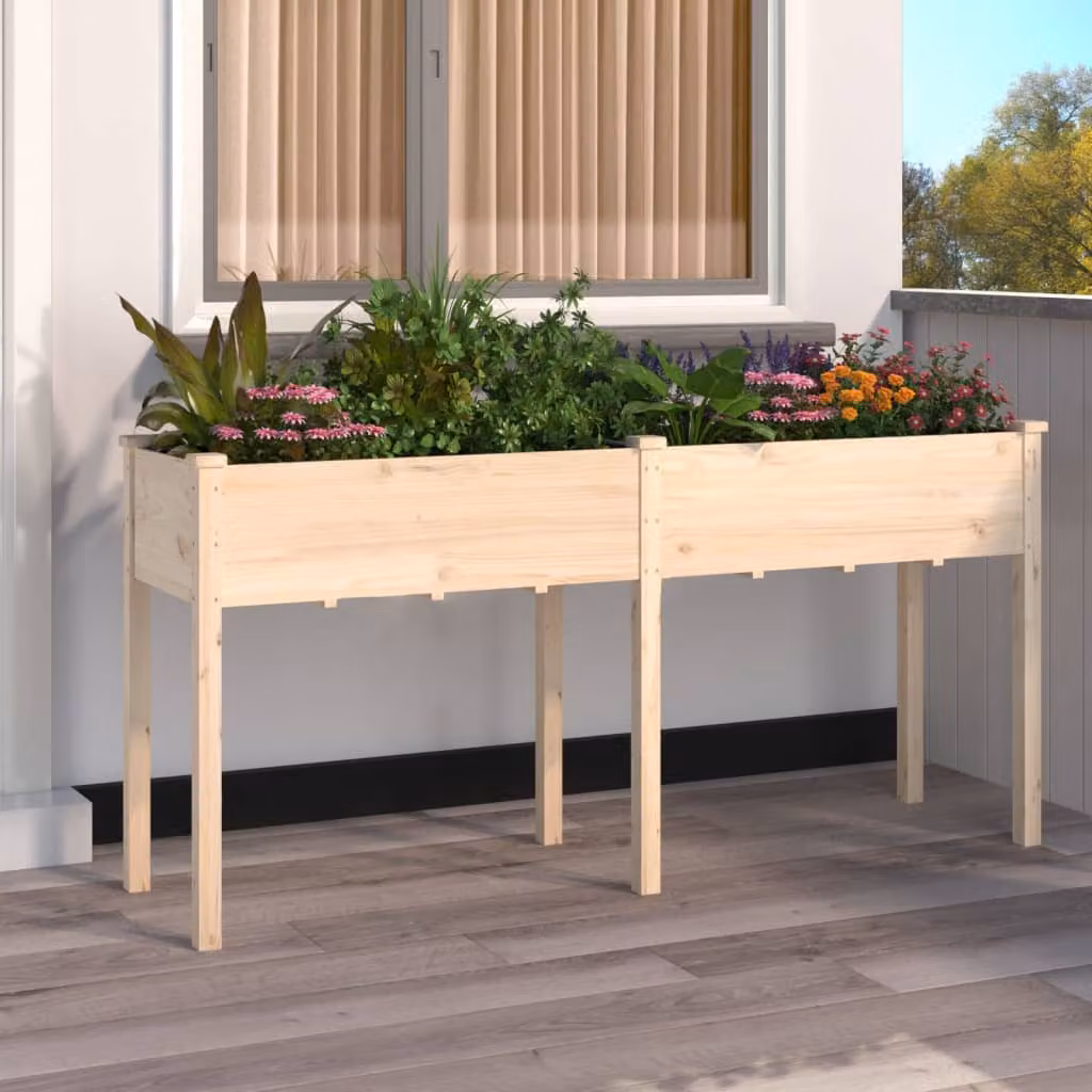 vidaXL Fioriera in Legno di Abete con Fodera, Marrone e Beige, L: 161 cm, P: 45 cm, H: 76 cm