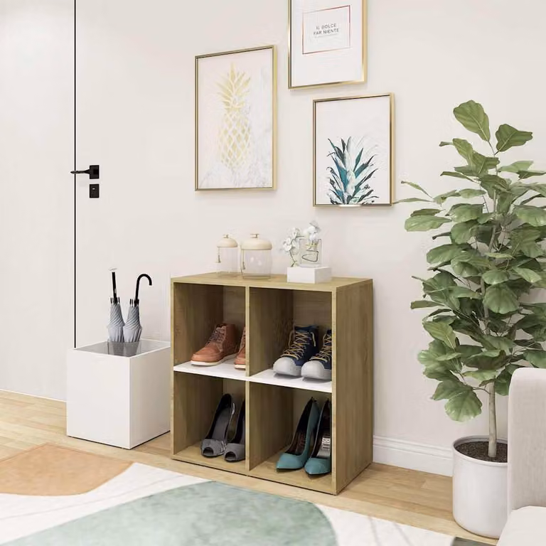 Scarpiera da ingresso moderna vidaXL in legno bianco e rovere Sonoma, L 105 cm x P 35,5 cm x H 70 cm