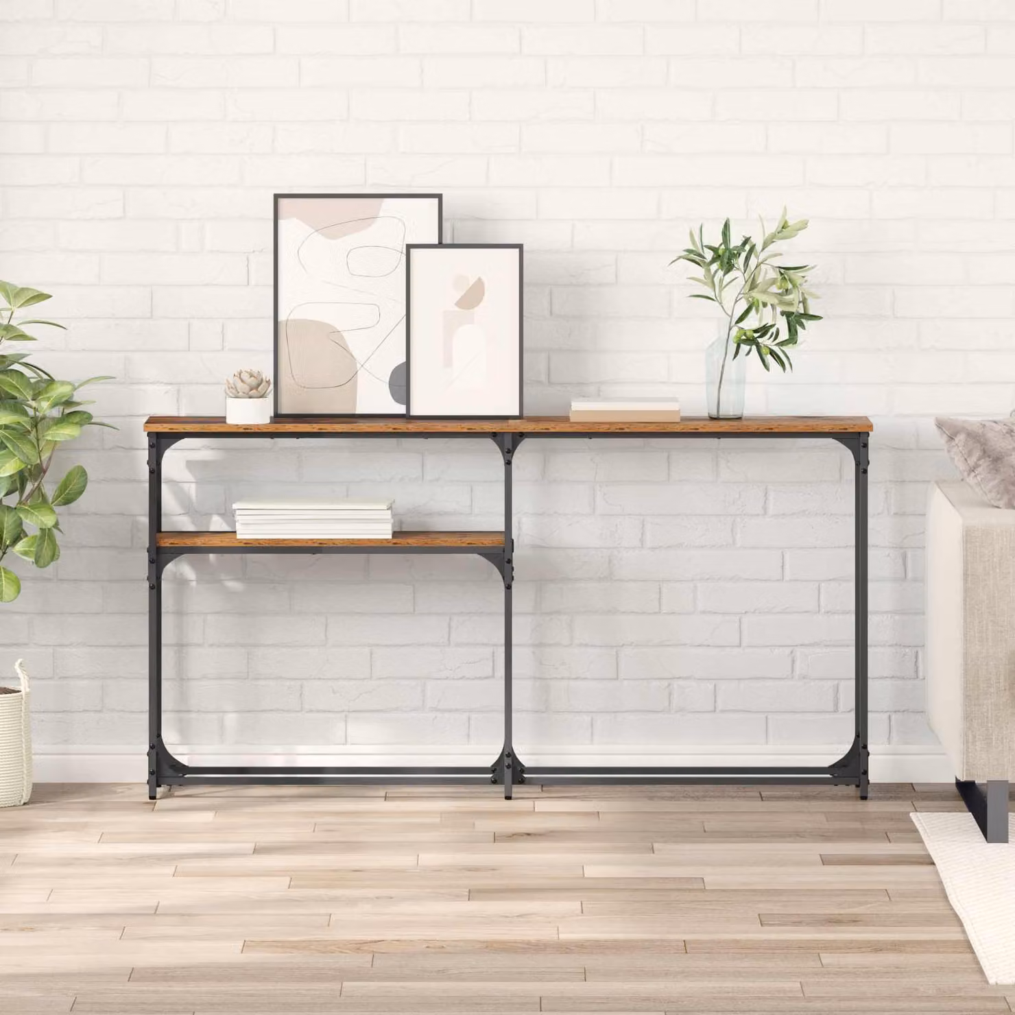 vidaXL Tavolo Consolle in Legno Vecchio Marrone Stile Industrial L: 145 cm, P: 22,5 cm, H: 75 cm