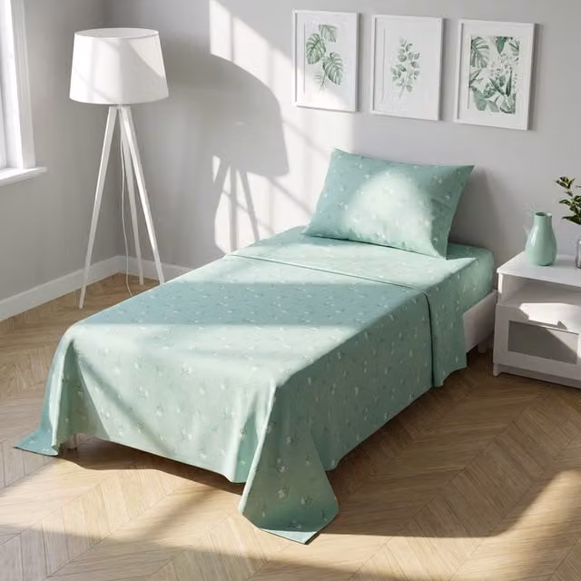 Completo letto singolo fiorellini verde