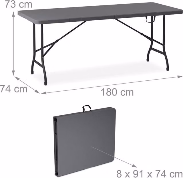 Set da giardino tavolo pieghevole 180 x 74 x 73 cm 2 panche pieghevoli uso esterno design moderno in acciaio nero 13_0015787