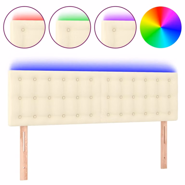 Testiera Crema a LED 144x5x78/88 cm in Pelle finta