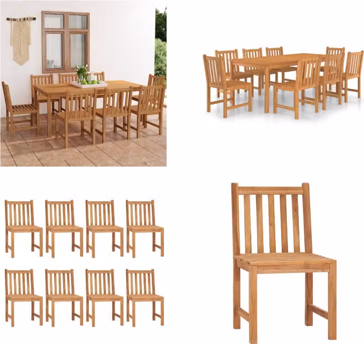 vidaXL Set da pranzo da giardino 9 pezzi in teak massiccio - Set da pranzo da giardino - Set da pranzo per esterni - Set da pranzo - Set da pranzo