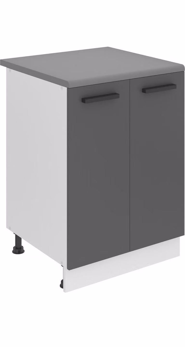 Base da cucina Belini, base da cucina larga 60 cm. SD2 Base per cucina con piano di lavoro. Mobile da cucina a 2 ante, argento opaco