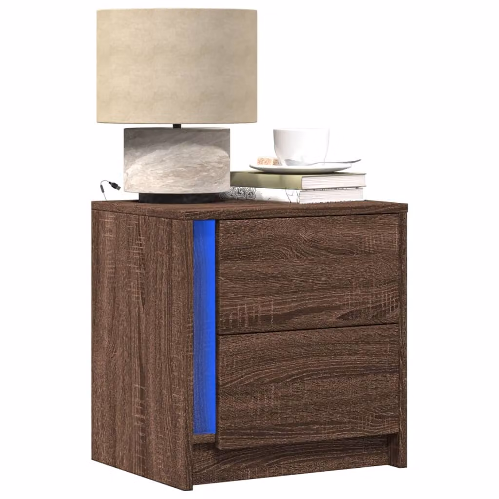 Set di 2 comodini vidaXL con luci LED integrate in legno Rovere Marrone opaco