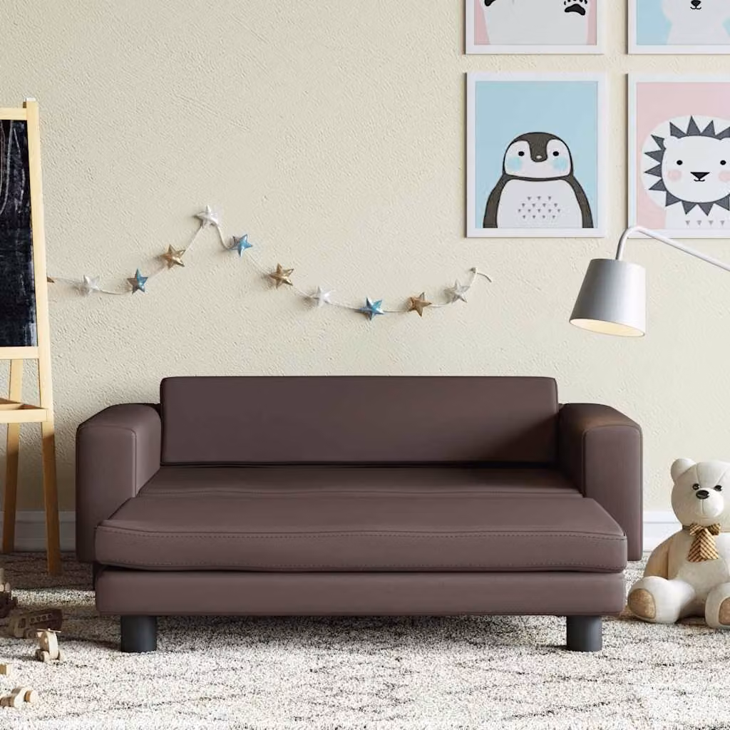 Divano per bambini vidaXL con poggiapiedi in similpelle marrone L: 100 cm, P: 50 cm, H: 30 cm