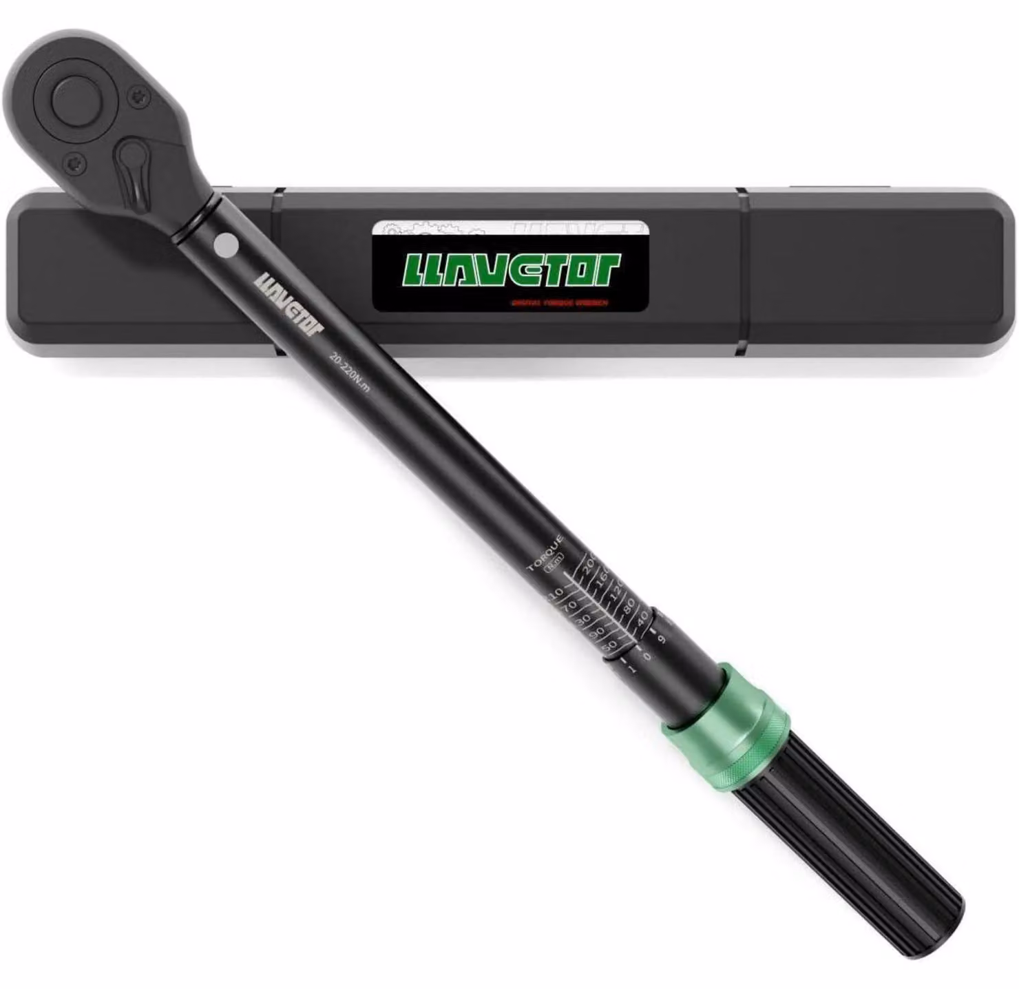 Chiave dinamometrica da 1/2" con coppia da 20-220 Nm, dotata di cricchetto a 72 denti e precisione di ± 3%