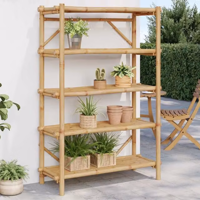 Scaffale a 5 ripiani vidaXL in bambù beige L 100 cm x P 40 cm x H 150 cm – 1