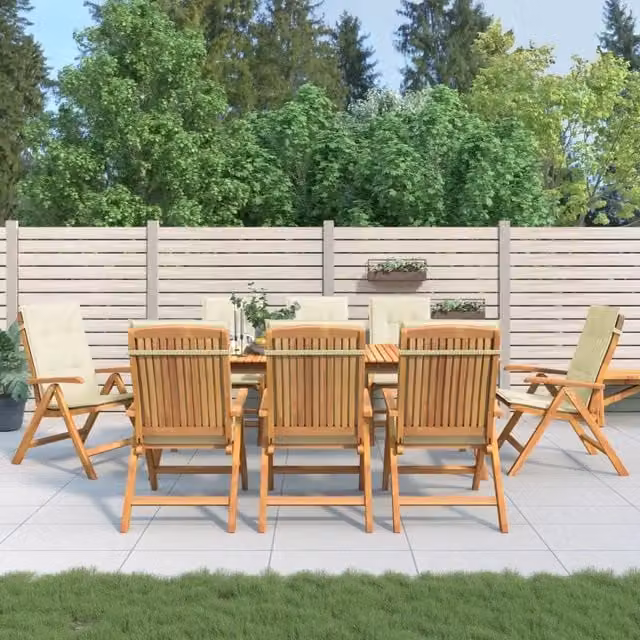 Set di 8 sedie pieghevoli reclinabili vidaXL in legno di teak con cuscini beige per giardino