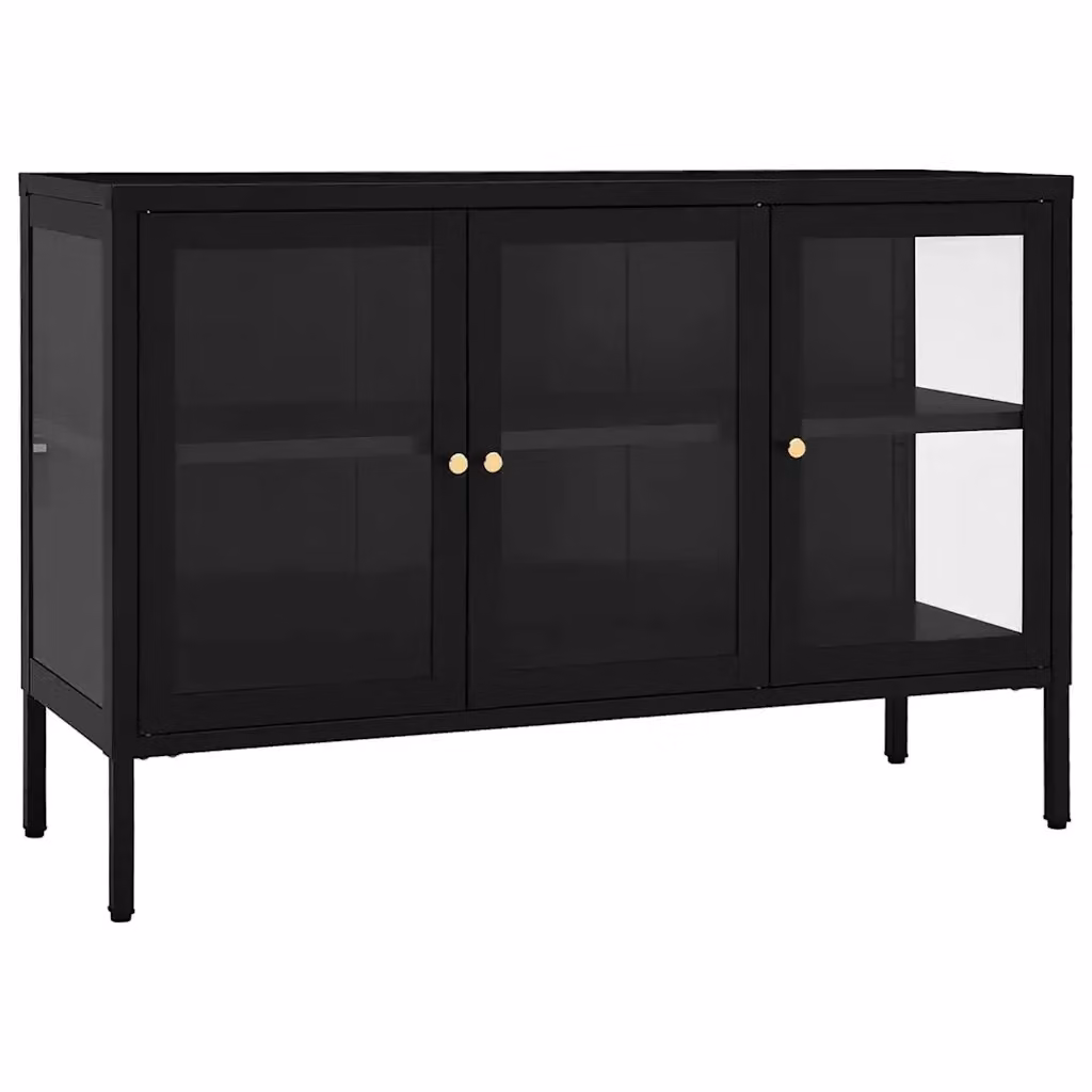 vidaXL Credenza Nera in Metallo e Vetro L: 105 cm, P: 35 cm, H: 70 cm – 2