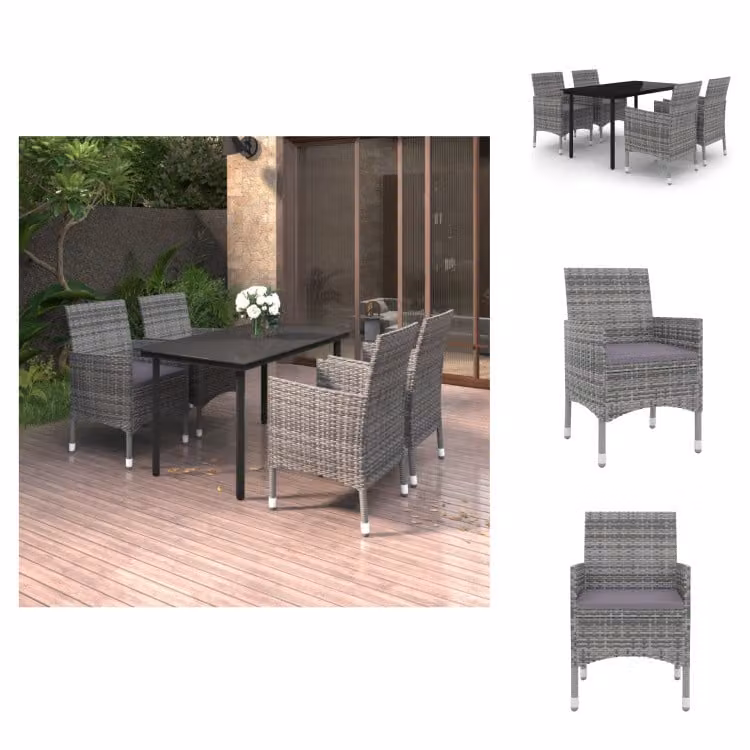vidaXL Set da pranzo da giardino in 5 pezzi con cuscini in polirattan e vetro - Set di mobili da giardino