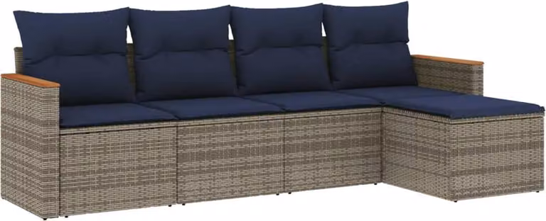 Set Divani da Giardino 5 pz con Cuscini Grigio in Polyrattan