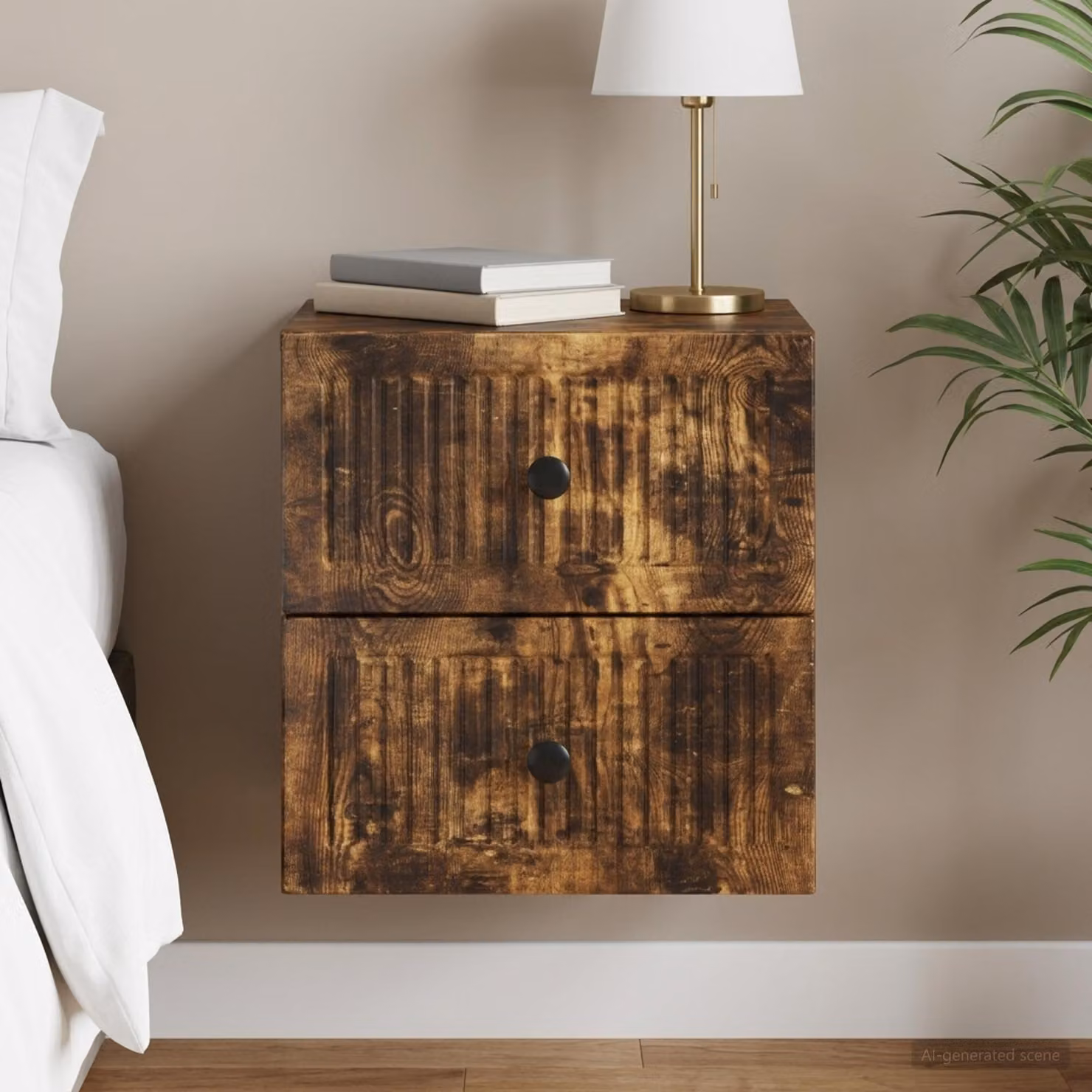 vidaXL Mobiletto da notte sospeso moderno Rovere Fumo L: 33 cm, P: 34,5 cm, H: 40 cm