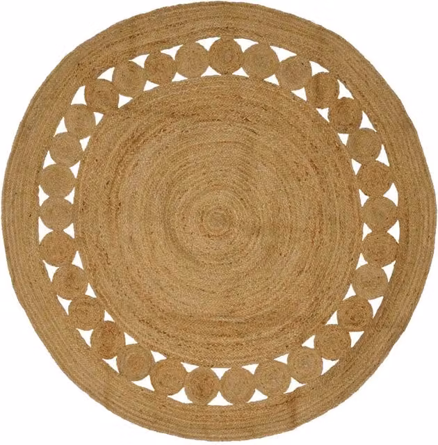Tappeto rotondo in juta vidaXL, design moderno a pois, colore marrone e beige, Ø 210 cm