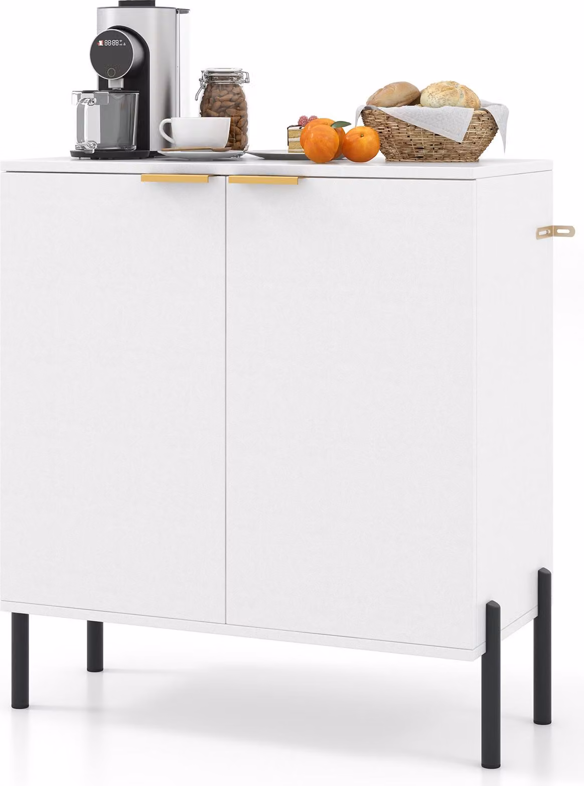 Credenza in legno COSTWAY, mobile buffet con 2 ante, gambe e maniglie in metallo, mobile da cucina, mobile per sala da pranzo, soggiorno e corridoio, 70x37x78cm, bianco